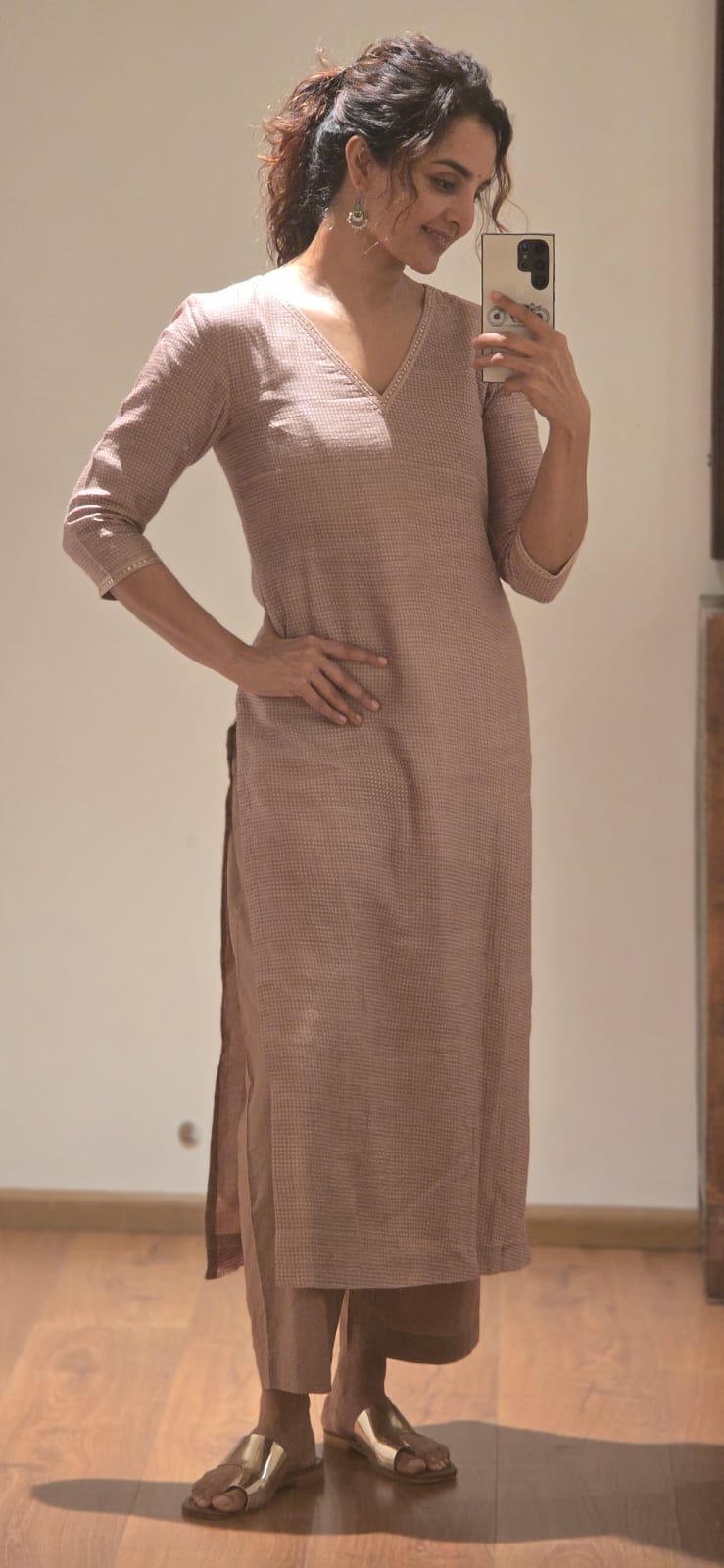 Dusty pink Chanderi silk Kurta